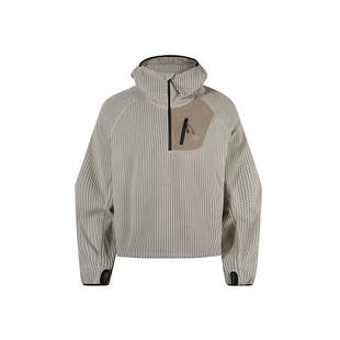 GuukaTech户外高领保暖连帽插肩袖抓绒衣男波浪纹半拉链t恤卫衣女