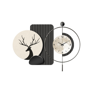 餐厅画轻奢高级感抽象艺术壁画黑白钟表挂钟饭厅装饰画客厅挂画