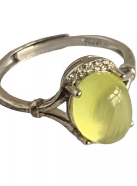 天然黄水晶银镶嵌戒指食指