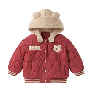 右欧儿童连帽棉服新年款小熊可爱风冬季新款童装男童女童棉衣外套