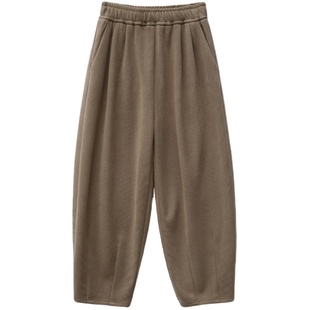 2025冬季加绒萝卜裤女款宽松版靴裤舒适保暖松紧腰凹凸纹休闲长裤