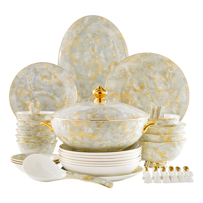 骨瓷餐具碗碟轻奢描金乔迁送礼