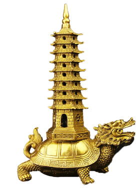 黄铜九层文昌塔龙龟摆件龙头龟