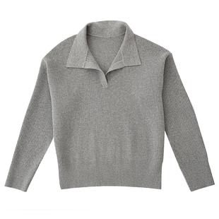 华夫格老钱风POLO领针织秋冬女士复古休闲毛衣