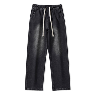 花花公子冬季加绒加厚牛仔裤男款宽松直筒阔腿潮牌百搭休闲长裤子