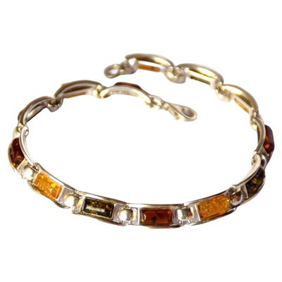 女士纯银波罗的海天然琥珀手链