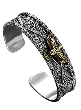 霸气宽面男纯银鹰图腾手镯