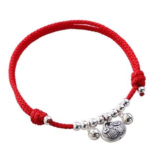 宝宝防惊吓S999纯银平安锁儿童手链女童男孩铃铛红绳网红转运手绳
