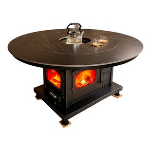 三面观火壁炉取暖炉餐桌新款柴煤碳三用无烟气化炉农村家用取暖炉