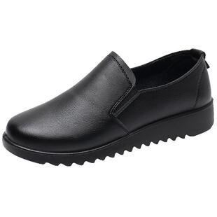 防水防滑厨房上班鞋黑色工作鞋平底女鞋餐厅舒适妈妈鞋中老年皮鞋