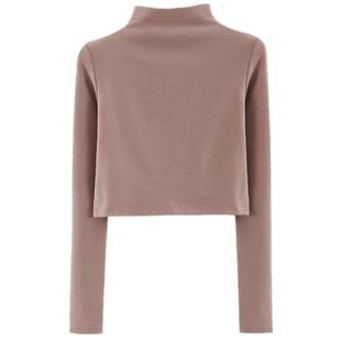 春秋季纯白修身半高领短款长袖纯欲内搭体恤打底衫女高腰上衣T恤