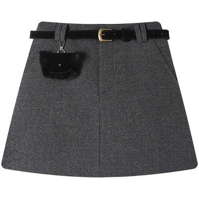 慕兔复古咖色毛呢包臀半身裙