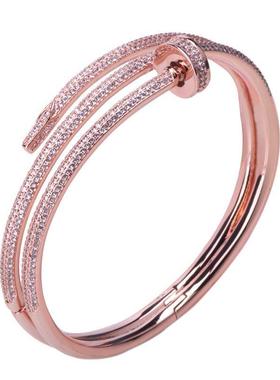 新款钉子手镯女不掉色开口手镯18K玫瑰金韩版简约节日礼物送女友