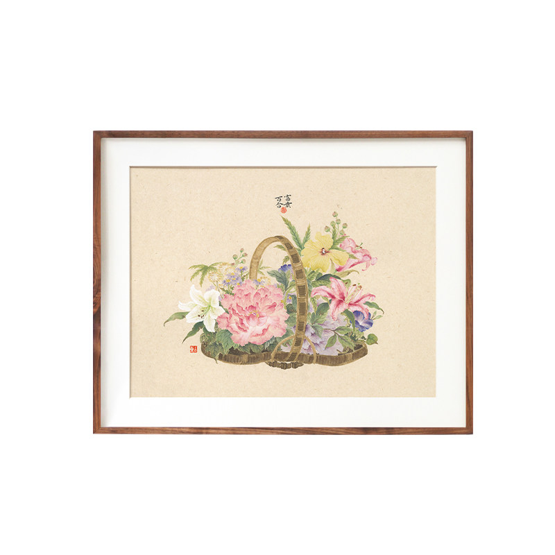 冰青繁花似锦花篮装饰画