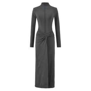 【包邮】欧美风新款高领长袖连衣裙收腰显瘦包臀裙气质设计感长裙