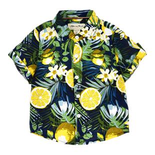 MIMY新款2023夏款短袖男童花衬衫薄款炸街潮款宝宝衬衣印花薄外套