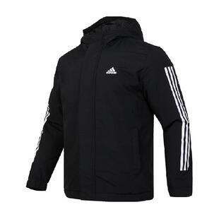 Adidas阿迪达斯男子三条纹棉服连帽保暖运动休闲潮流外套
