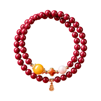本命年朱砂蜜蜡双圈手串