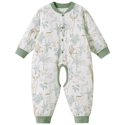 婴儿夹棉开裆连体衣宝宝保暖睡衣