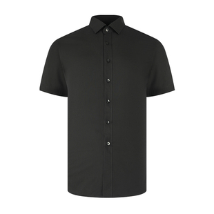 【商场同款】乔治白夏季薄款男士短袖衬衫黑色尖领韩版修身衬衣