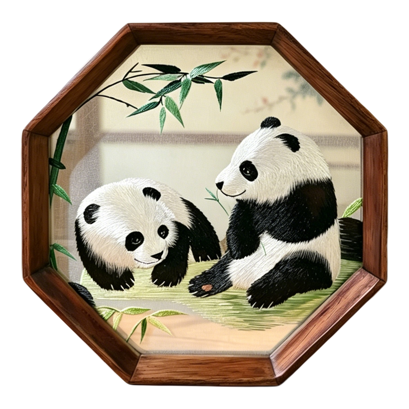 非遗蜀绣熊猫摆件手工刺绣双面绣苏绣伴手礼中国特色礼物出国礼品