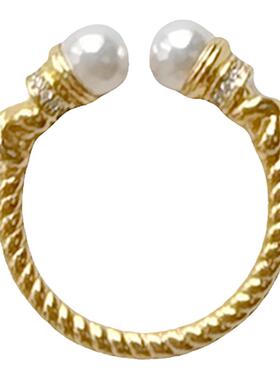 ins小众轻奢中古风珍珠麻花戒指