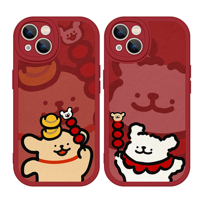 红色线条小狗情侣手机壳