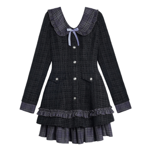 SagiDolls少女斗志 复古减龄黑紫小香风蛋糕连衣裙甜美俏皮显气质