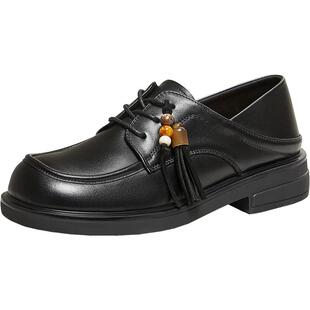 百思图2026春商场新款牛皮鞋乐福鞋厚底牛津鞋复古女单鞋W6811AM6