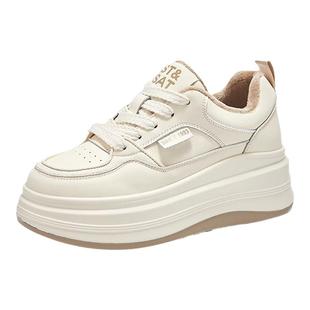 星期六小白鞋女2025新款冬季加绒厚底松糕鞋女百搭运动休闲鞋板鞋