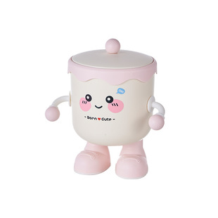 可爱卡通笔筒垃圾桶家用台式手动开盖圆形创意桌面收纳