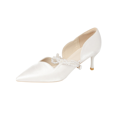 薮椿细高跟鞋原创复古两穿珍珠带