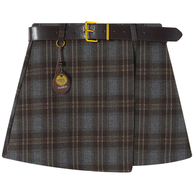 慕兔复古气质格子半身裙裤