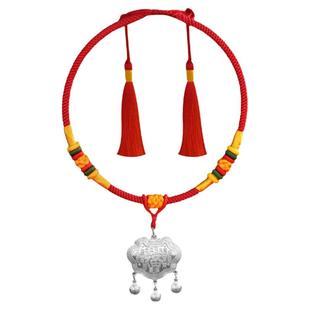 银锁长命锁纯银9999宝宝项圈编绳婴儿足银平安锁儿童满月周岁礼物