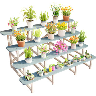 户外花架庭院置物架阳台落地式木质阶梯架子花园多肉长条凳展示架