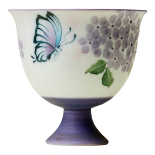 束刻手绘花蝶入梦陶瓷茶杯女士精致主人杯喝茶杯家用品茗杯闻香杯