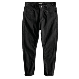 胡先生2025新款男微锥舒适弹力净版纯黑色牛仔裤九平道速觉第九关