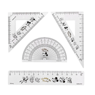 【迪士尼米奇校园生活】日本KOKUYO国誉套尺四件套学生尺子直尺多功能测量高精度三角板卡通透明文具圆弧边角