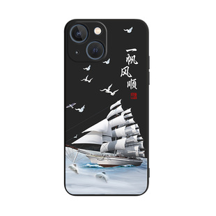 luckrider适用于苹果14唯美山水画iphone14荷花Apple文字点缀a2884手机软壳。爱疯14好寓意A2884好看pg14防摔