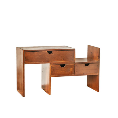 实木复古风电脑增高架桌面收纳盒