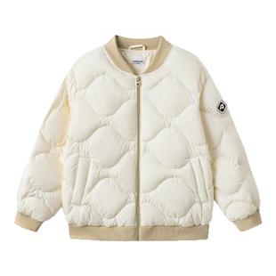 巴拉巴拉儿童羽绒服女童白色外套大童短款面包服2025冬装新款童装