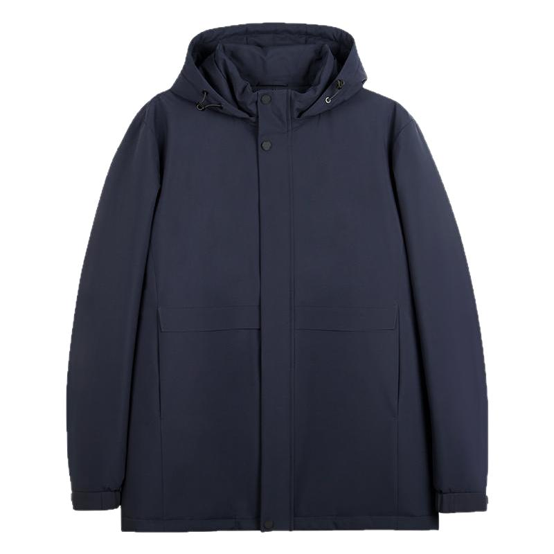 才子黑色连帽棉服外套