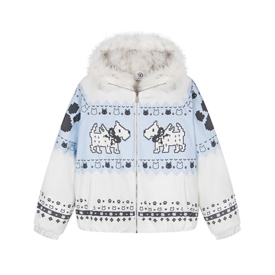 美式费尔岛小狗毛领棉服棉衣外套