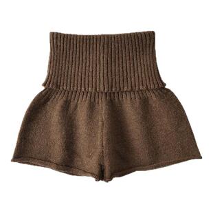 YoungGirlDay纯欲辣妹风高腰下翻裤腰卷边显腿长弹力针织休闲短裤