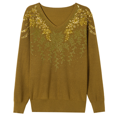 针织上衣桑蚕丝重工刺绣加肥加大