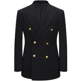 柏品纯羊毛布雷泽商务单西服男金属扣黑色双排扣西装上衣休闲外套