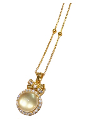 「碧波仙境」货头水沫玉！吊坠蝴蝶结项链s925纯银锁骨链颈链女