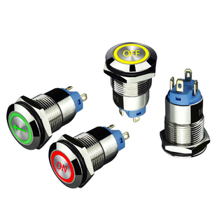 12mm金属按钮开关带灯发光字定制图标小型超短 自复点动自锁圆形