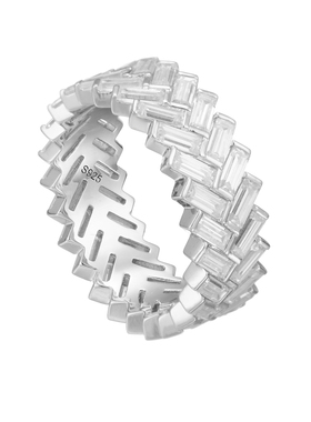 AHCHOO 静奢重工火彩莫桑石钻戒指高级S925银爆闪宽版编织指环女