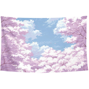 少女风日本二次元樱花风景插画写真卧室装饰背景墙布海报挂布挂毯